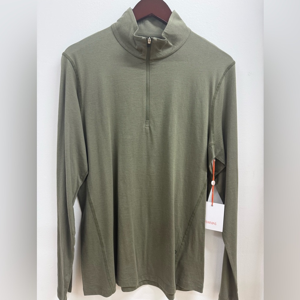 NWT Swims Men's Long Sleeve 1/4 zip Olive Tee